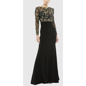 Mac Duggal Black Beaded Illusion Jersey Formal Gown Maxi Dress Sz 4 NWT